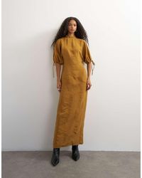 TOPSHOP - High Neck Maxi Dress With Puff Toggle Sleeve - Lyst