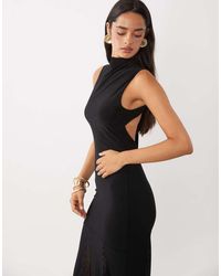 ASOS - High Neck Slinky Maxi Dress With Lace Godets And Open Back - Lyst
