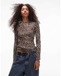 TOPSHOP - Crinkle Leopard Print Long Sleeve Top - Lyst