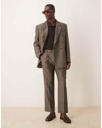 ASOS - Pantalones De Traje Marrones De Pernera Recta Con Patrón De Espiga De Tejido Efecto Lana De -Marrón - Lyst