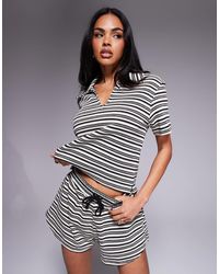 River Island - Top d'ensemble style polo à rayures - noir et crème - Lyst