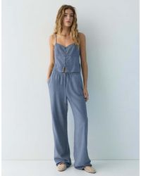 Pull&Bear - Soepelvallende Broek Van Viscose En Linnenmix - Lyst