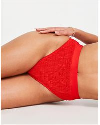 Missguided Crinkle Mix And Match High Waisted High Leg Bikini Bottoms - Red