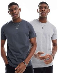 ASOS - Pack De 2 Camisetas De Color Gris Carbón Y Gris Jaspeado Básicas Con Cuello Redondo De - Lyst