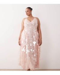 ARRANGE - Vestido Midi Rosa Pastel De Tirantes Con Falda De Corte Amplio Y Diseño Adornado De Lentejuelas De Curve - Lyst