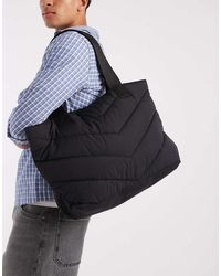 ASOS - Borsa Shopping Imbottita Nera Con Motivo A Spina Di Pesce - Lyst