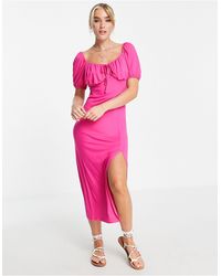 New Look - Vestido midi rosa con abertura - Lyst