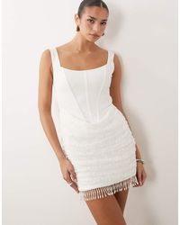ASOS - Crepe Corset Mini Dress With Draped Lace Skirt And Pearl Trim - Lyst