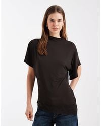 ASOS - Short Sleeve With High Neck With Lace Trim Top - Lyst