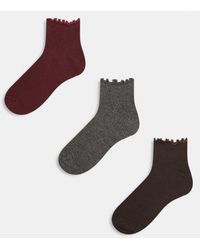 ASOS - Confezione Da 3 Paia Di Calzini Corti Alla Caviglia Bordeaux, Grigio E Cioccolato Con Orlo Smerlato - Lyst