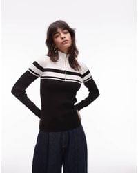 & Other Stories - Slim Fit Funnel Neck Fine Knit Zip-up Top With Block Stripe Design - Lyst