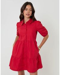 Threadbare - Tiered Cotton Poplin Button Up Mini Dress - Lyst