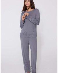 Tezenis - Long Viscose Pyjamas With Lace - Lyst