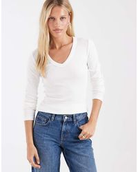 Vero Moda - Deep V-neck Long Sleeve T-shirt - Lyst
