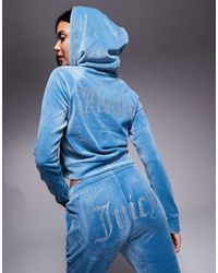 Juicy Couture - Sudadera Azul Con Capucha, Logo De Strass Y Cremallera De Velour De (Parte De Un Conjunto) - Lyst
