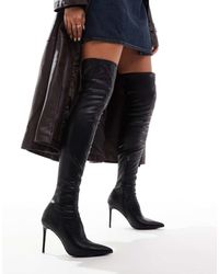 ASOS - Botas Por Encima De La Rodilla Negras De Tacón Alto De Poliuretano Kathryn De -Negro - Lyst