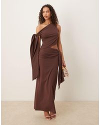 ASOS Fallen Shoulder Midi Prom Dress With Tie Detail in Green | Lyst Canada