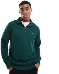 GANT - Sudadera Verde Oscuro Con Media Cremallera Y Logo De Escudo De - Lyst
