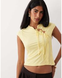 ASOS - Mesh Capped Sleeve Tie Detail Top - Lyst