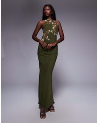 ASOS - Halterneck Maxi Dress With 3d Floral Embellishment - Lyst