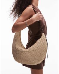 ARKET - Straw Curved Slouchy Cross Body Bag With Black Leather Details Contrast Stitches - Lyst