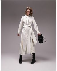 TOPSHOP - Robe chemise mi-longue à ourlet plongeant avec ceinture et coutures contrastantes - ivoire - Lyst
