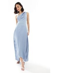 TFNC London - Bridesmaid One Shoulder Satin Maxi Dress With Wrap Skirt - Lyst