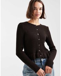 Miss Selfridge - Cárdigan Marrón Con Sobrefalda De Punto De - Lyst