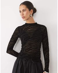 New Look - Mesh Zebra Print Flocked Long Sleeve Top - Lyst