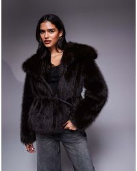 River Island - Faux Fur Short Belted Jacket - Lyst