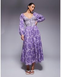 River Island - Longsleeve V Neck Printed Maxi Dress - Lyst