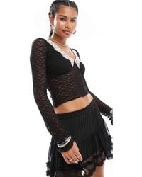 Motel - Chantal Long Sleeve Lace Edge Top - Lyst