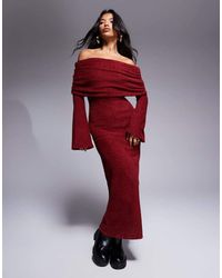ASOS - Supersoft Fluffy Long Sleeve Bardot Midi Dress - Lyst