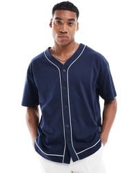 ASOS - Camiseta azul marino extragrande estilo béisbol con botones y ribetes en contraste - Lyst