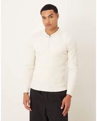 ASOS - Muscle Fit Polo Met Lange Mouwen, Rits En Geribbelde Textuur - Lyst