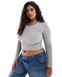 ASOS - Asos Design Curve Mini V Neck Long Sleeve Top - Lyst