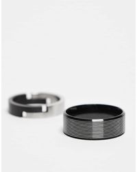 ASOS - Set Van 2 Brede Ringen Van Waterbestendig Roestvrij Staal Met Zwarte Afwerking - Lyst