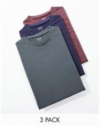 ASOS - Confezione da 3 t-shirt girocollo blu navy, marrone e grigia - Lyst