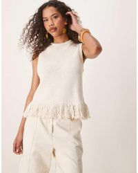 ASOS - Top De Corte Depurado Sin Mangas Con Flecos De Punto De -Blanco - Lyst