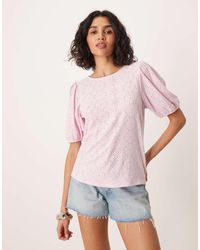 Vila - Broderie T-shirt With Puff Sleeve Detail - Lyst