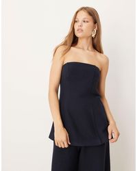 ASOS - Top bandeau d'ensemble ajusté en maille bouclée - bleu marine - Lyst