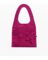Desigual - Häkeltasche Mit Blumen, Baumwolle, Rot - Lyst