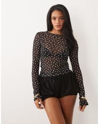 ASOS - Sheer Mesh Flare Long Sleeve Top - Lyst