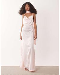 Jdy - Cowl Neck Satin Maxi Dress With Open Back And Scarf - Lyst