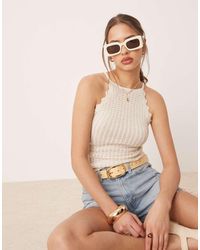 Aware - Fijngebreide Tanktop Met Geschulpte Bies - Lyst