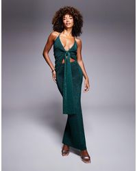 Wanderdoll - Gizelle Knot Front Halterneck Top And Maxi Skirt Set - Lyst