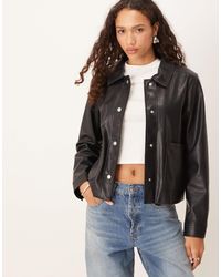 Vila - Leather Look Short Jacket - Lyst