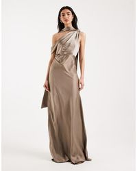 Six Stories - Bridesmaids Satin Scarf Detail One Shoulder Maxi Dress - Lyst