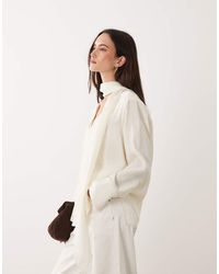 Mango - V Neck Blouse With Tie Neck - Lyst