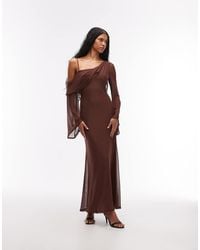ASOS - Mesh Folded Neckline Maxi Dress With Fallen Shoulder - Lyst